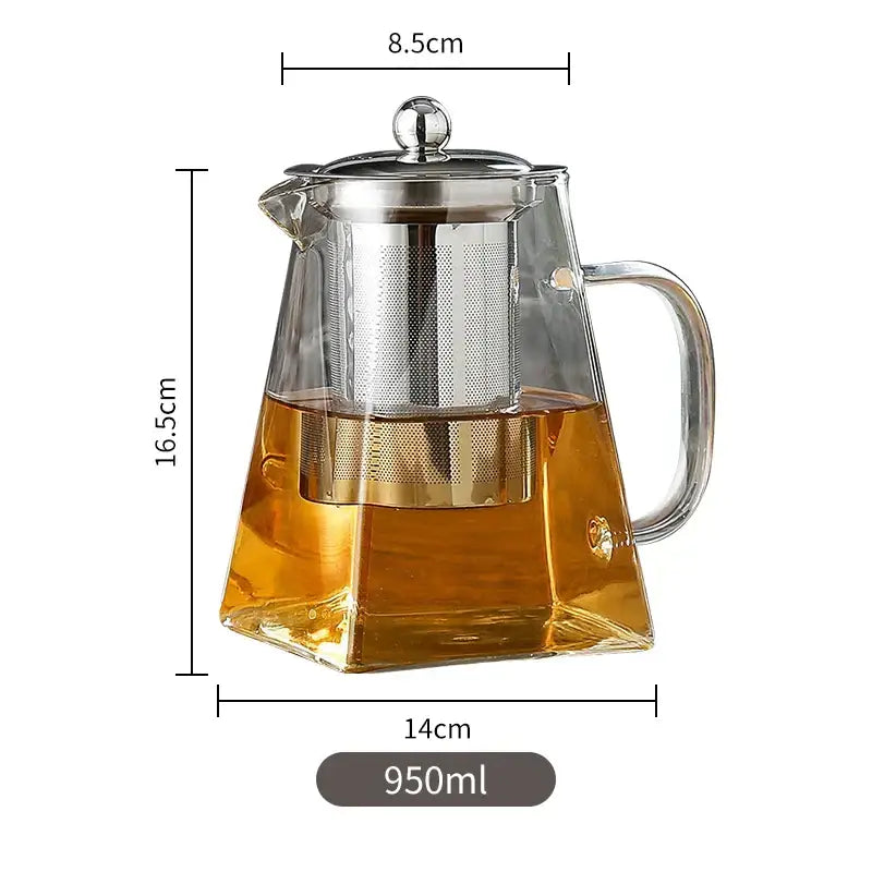 Modern clear glass tea pot with stainless steel infuser kitchen decor