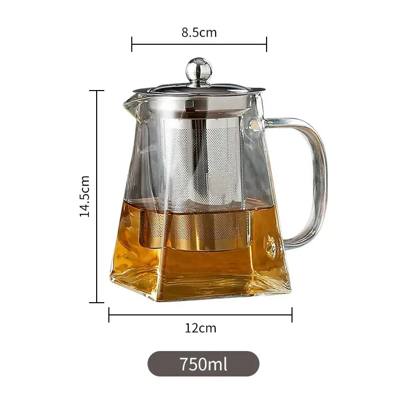 Modern clear glass tea pot with stainless steel infuser kitchen decor
