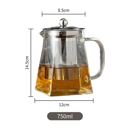 Modern clear glass tea pot with stainless steel infuser kitchen decor
