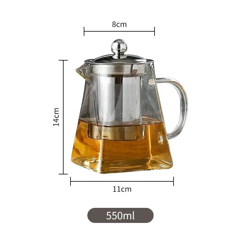 Modern clear glass tea pot with stainless steel infuser kitchen decor