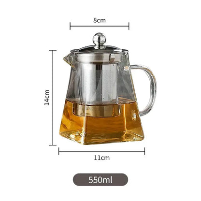 Modern clear glass tea pot with stainless steel infuser kitchen decor