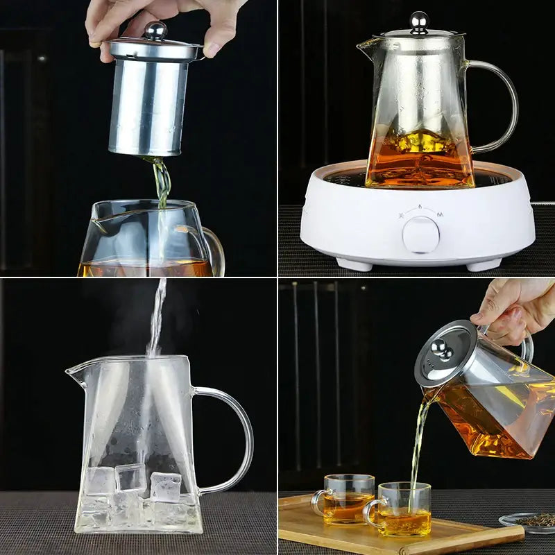 Modern clear glass tea pot with stainless steel infuser kitchen decor