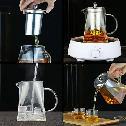 Modern clear glass tea pot with stainless steel infuser kitchen decor