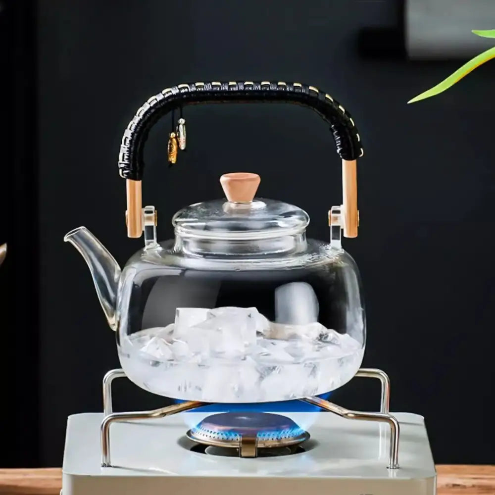 Modern glass tea pot with wooden accents kitchen infuser teapot