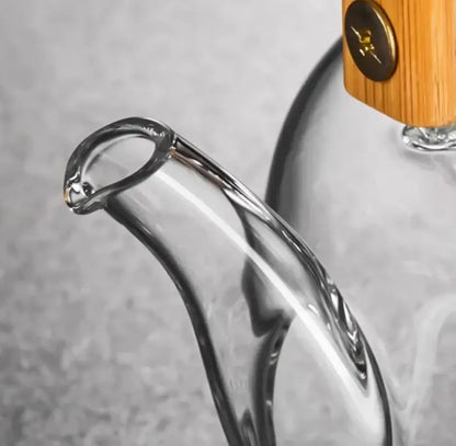 Modern glass tea pot with wooden accents kitchen infuser teapot
