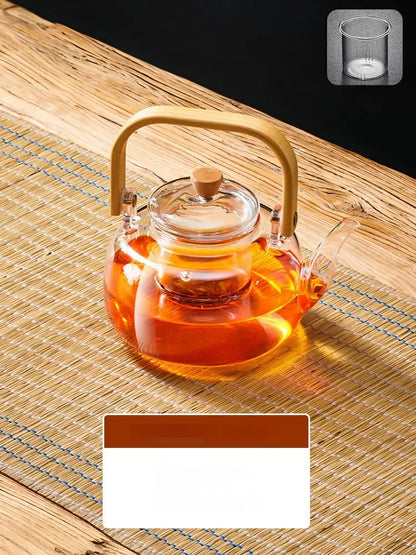 Modern glass tea pot with wooden accents kitchen infuser teapot