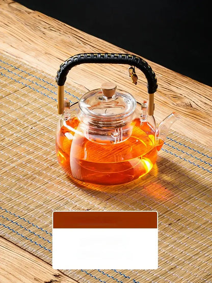 Modern glass tea pot with wooden accents kitchen infuser teapot
