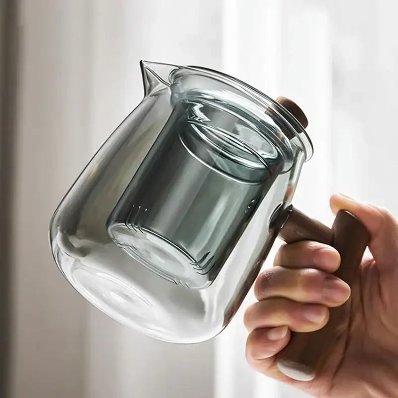 Heat resistant glass tea pot with wooden handle kitchen set