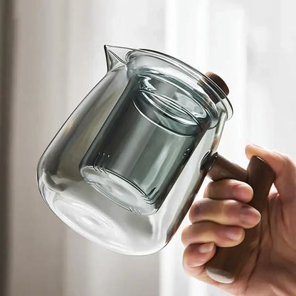 Heat resistant glass tea pot with wooden handle kitchen set