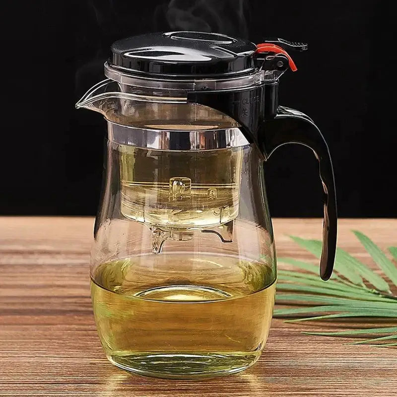 Modern glass tea set with black handle – kitchen brewing kettle