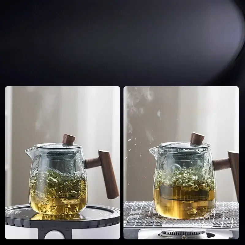 Glass tea set with wood handle and separation filter dining room
