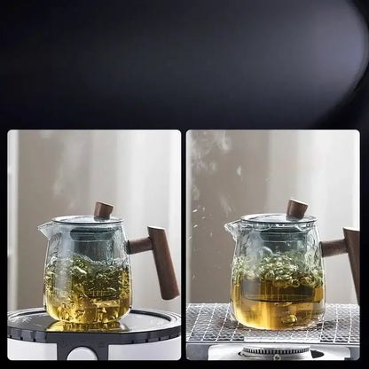 Glass tea set with wood handle and separation filter dining room