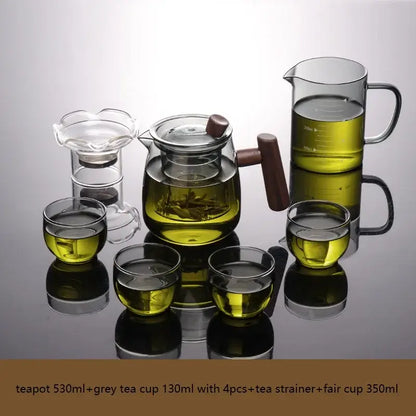 Glass tea set with wood handle and separation filter dining room