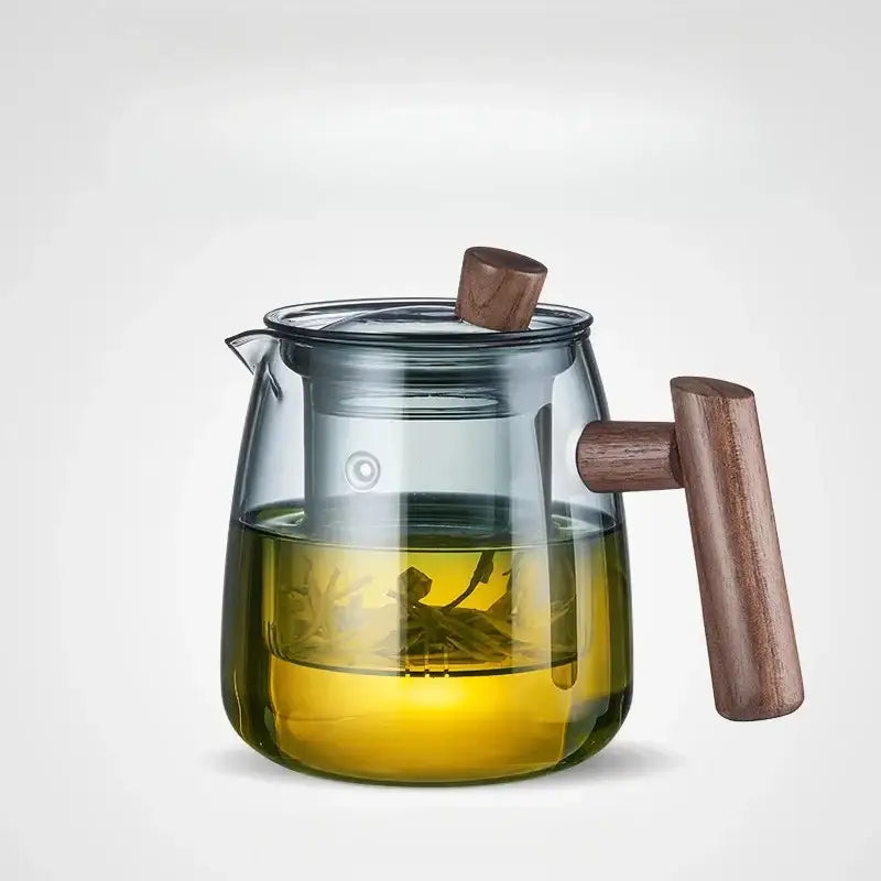 Glass tea set with wood handle and separation filter dining room