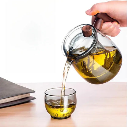 Glass tea set with wood handle and separation filter dining room