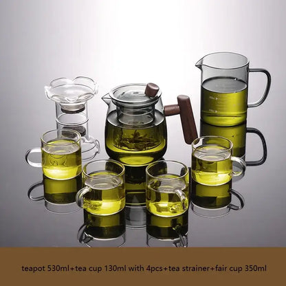 Glass tea set with wood handle and separation filter dining room