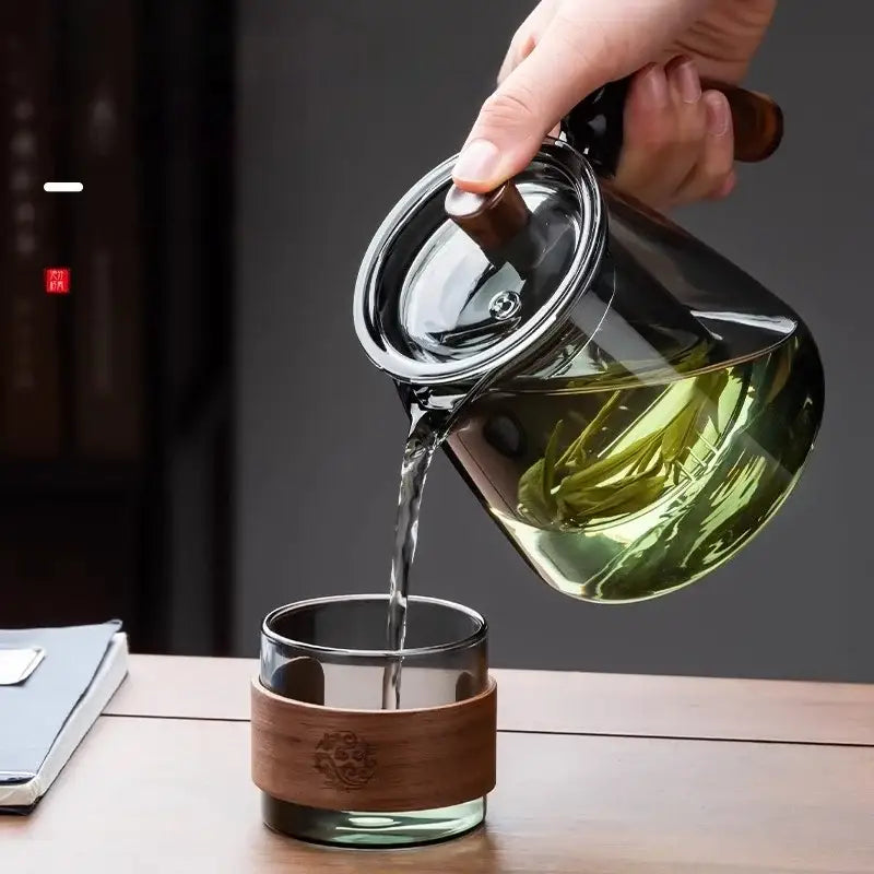 Retro glass tea set with wooden handle – dining room serving set