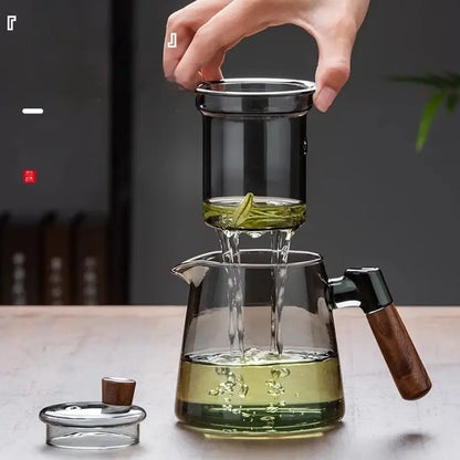 Retro glass tea set with wooden handle – dining room serving set