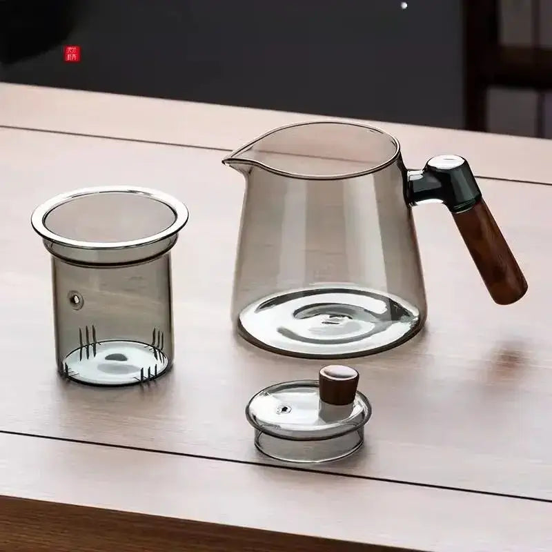 Retro glass tea set with wooden handle – dining room serving set