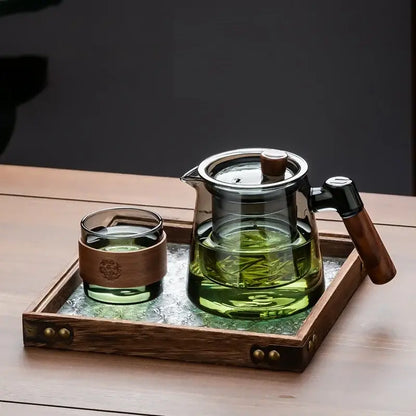 Retro glass tea set with wooden handle – dining room serving set
