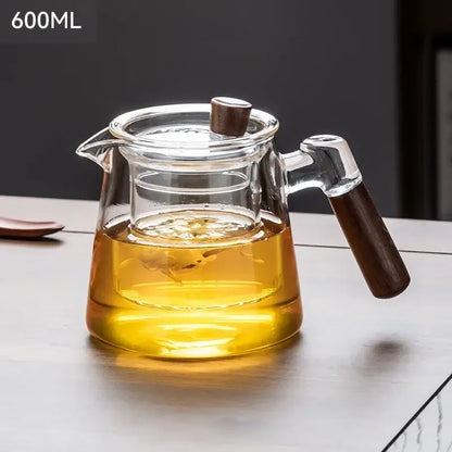 Retro glass tea set with wooden handle – dining room serving set