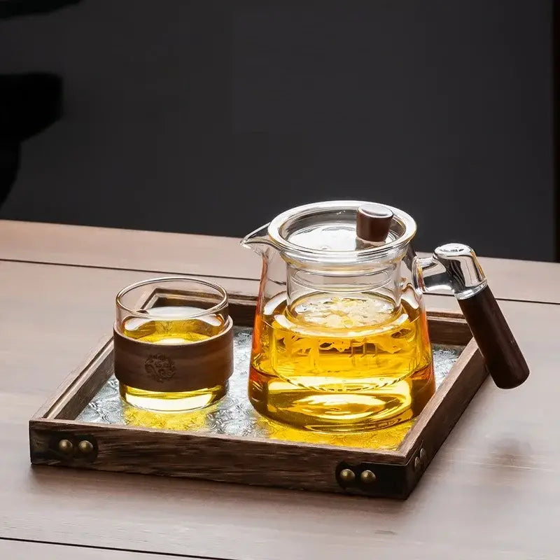 Retro glass tea set with wooden handle – dining room serving set