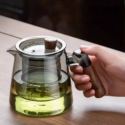 Retro glass tea set with wooden handle – dining room serving set