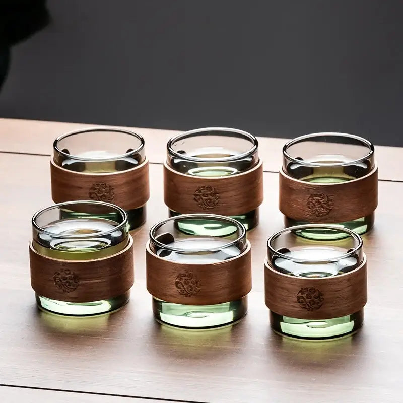 Retro glass tea set with wooden handle – dining room serving set