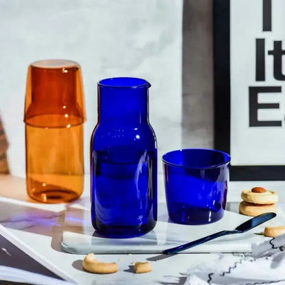 Hand blown cobalt & amber glass teacup set dining room drinkware