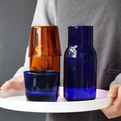 Hand blown cobalt & amber glass teacup set dining room drinkware