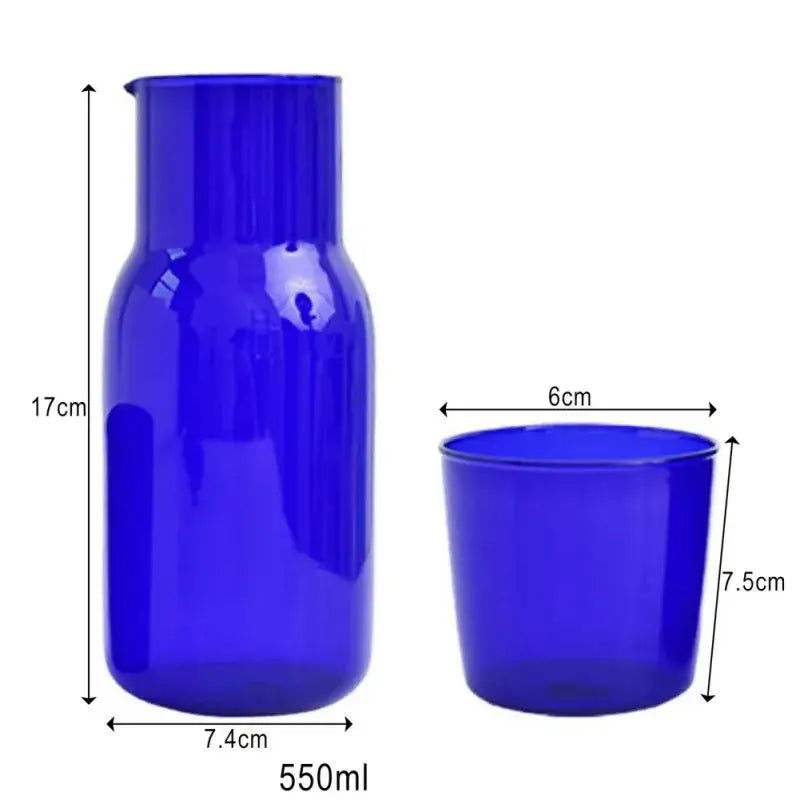 Hand blown cobalt & amber glass teacup set dining room drinkware