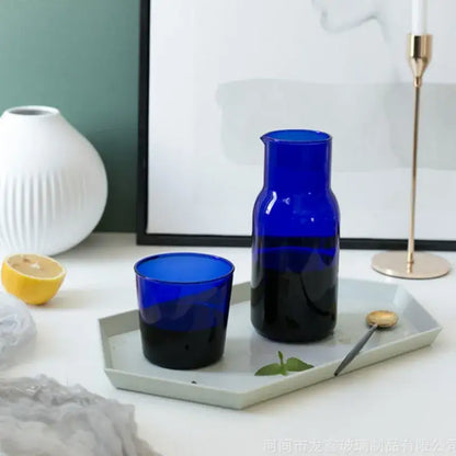 Hand blown cobalt & amber glass teacup set dining room drinkware