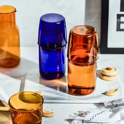 Hand blown cobalt & amber glass teacup set dining room drinkware