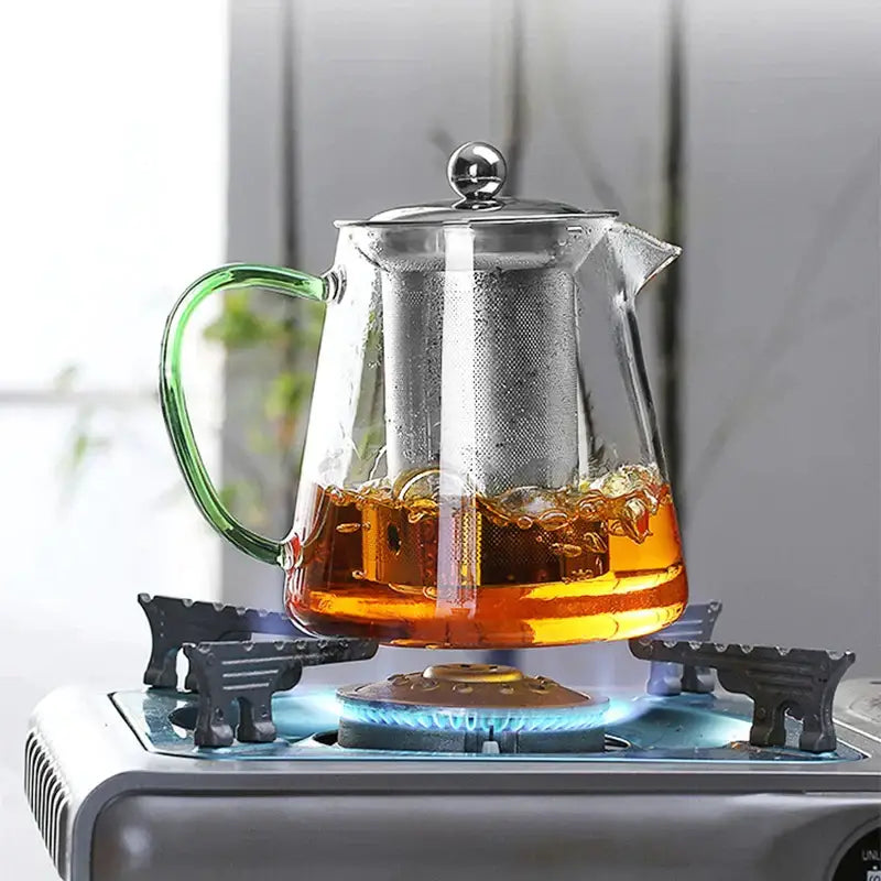Modern gold handle glass teapot kitchen infuser kettle