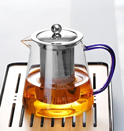 Modern gold handle glass teapot kitchen infuser kettle