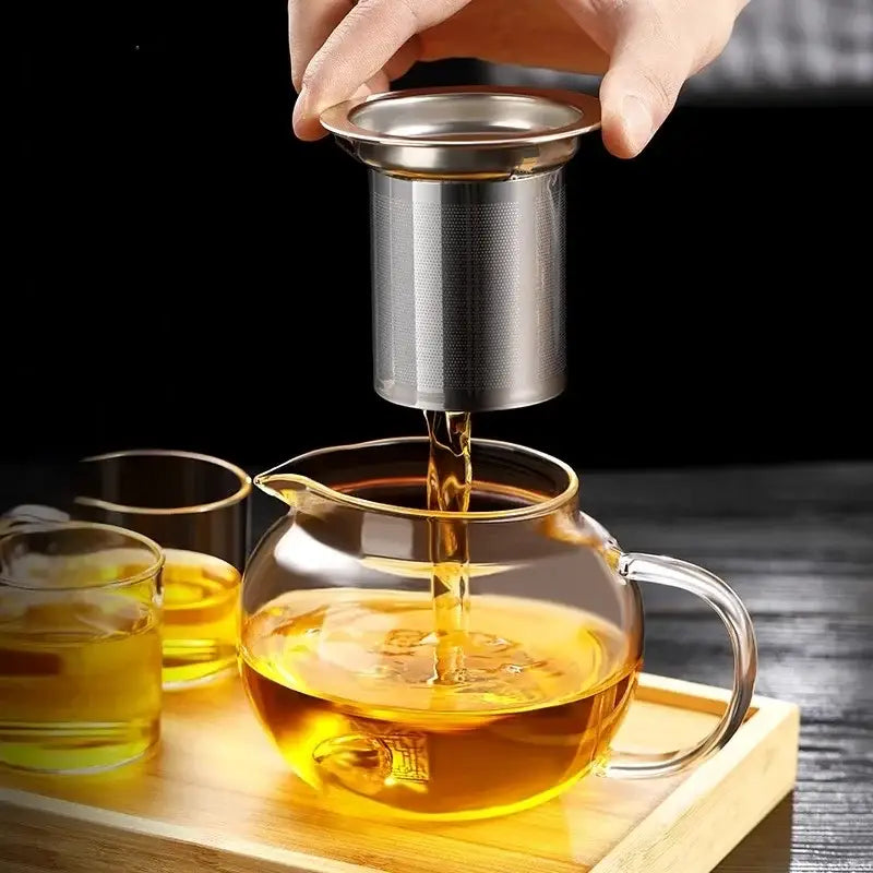 Modern glass teapot with stainless steel infuser kitchen tea kettle