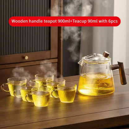 Modern glass teapot with wooden handle kitchen steeping pot