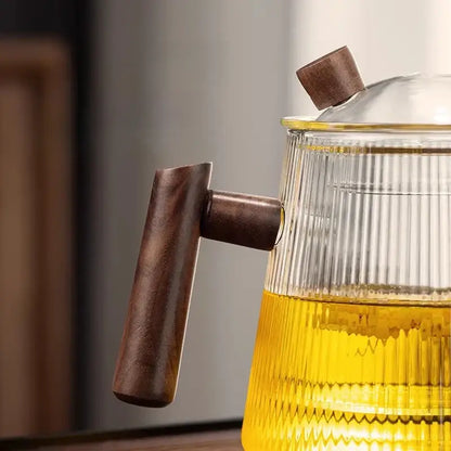 Modern glass teapot with wooden handle kitchen steeping pot