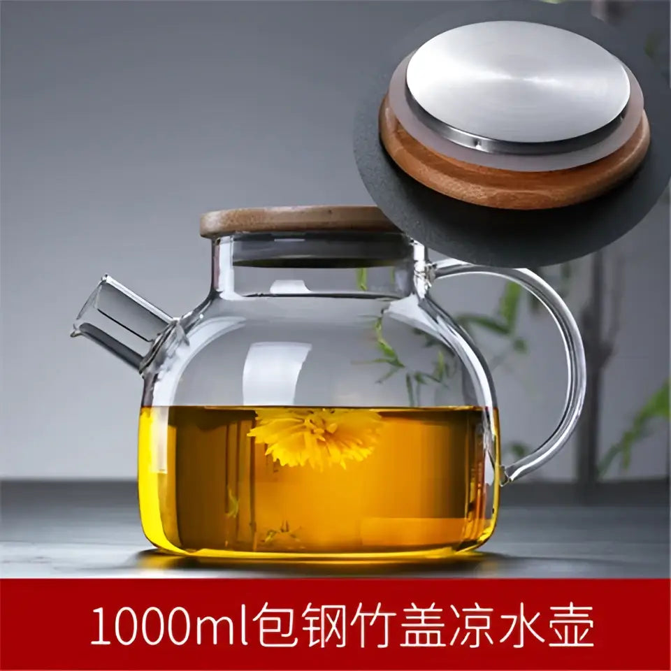 Minimalist glass teapot with wooden lid kitchen cold water jug
