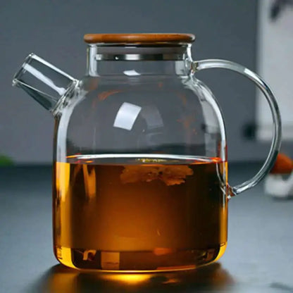 Minimalist glass teapot with wooden lid kitchen cold water jug