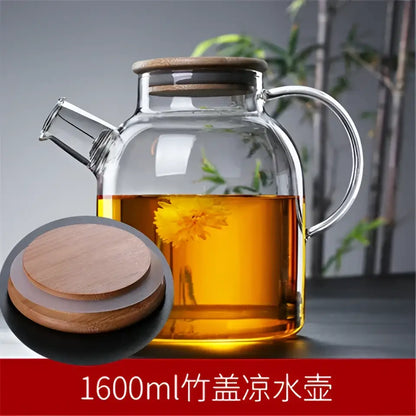 Transparent glass teapot with wood lid kitchen cold water jug