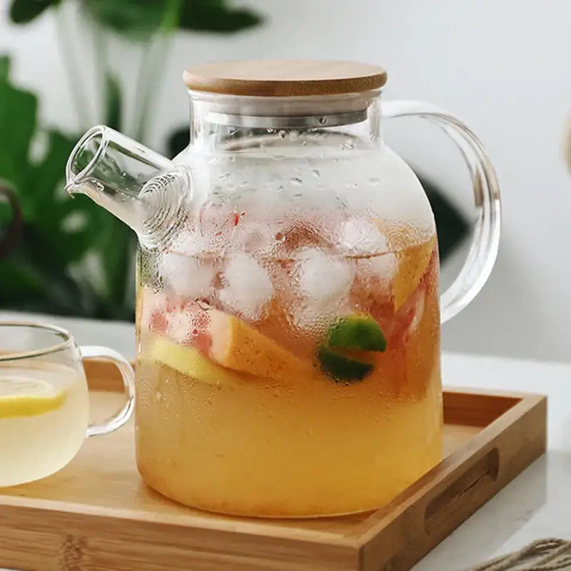 Transparent glass teapot with wood lid kitchen cold water jug