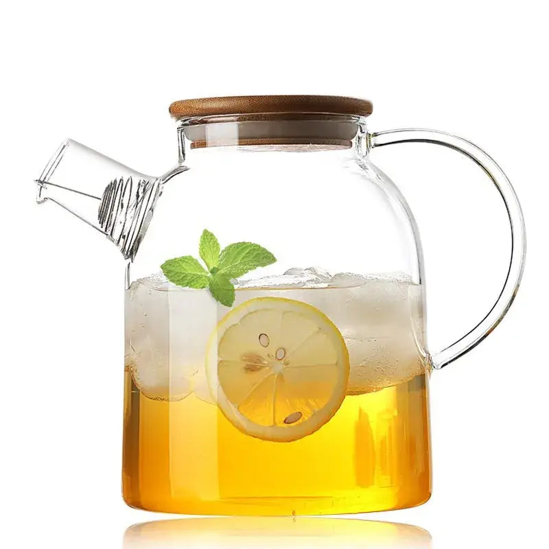 Transparent glass teapot with wood lid kitchen cold water jug