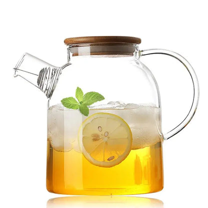 Transparent glass teapot with wood lid kitchen cold water jug