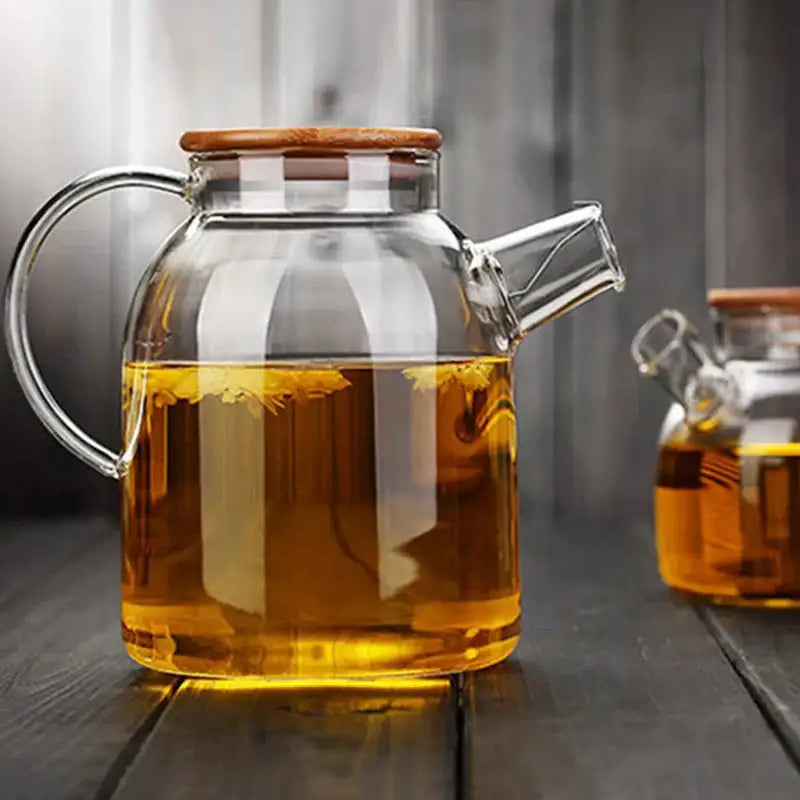 Transparent glass teapot with wood lid kitchen cold water jug