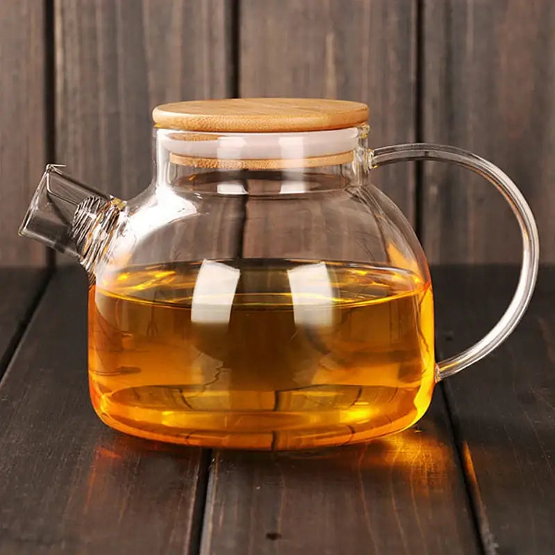 Transparent glass teapot with wood lid kitchen cold water jug