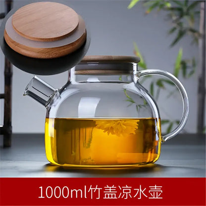 Transparent glass teapot with wood lid kitchen cold water jug