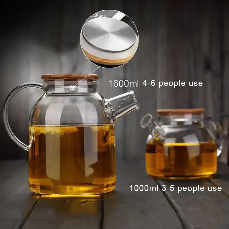Transparent glass teapot with wood lid kitchen cold water jug