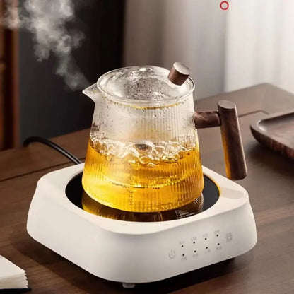 Ribbed glass teapot with wooden handle kitchen brewing pot