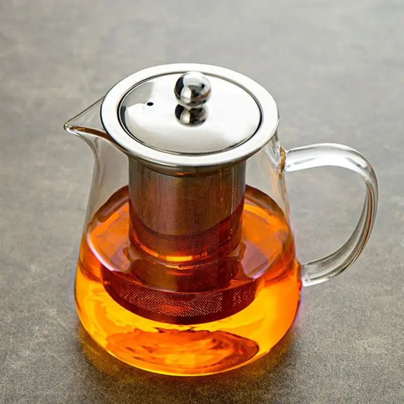 Modern clear glass teapot with silver handle kitchen tea set